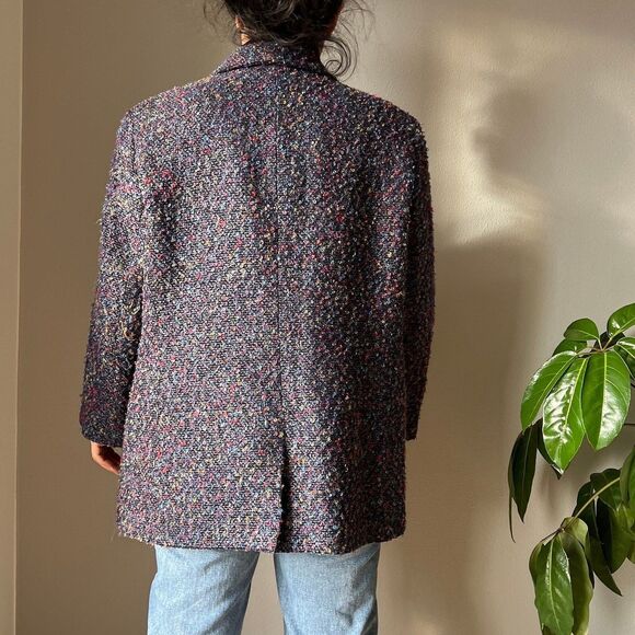 vtg y2k blue speckled boucle open front coat retro jacket‎ market blazer XL boho - Picture 9 of 9